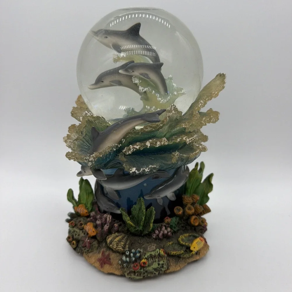 Vintage 2 Snow Globes Turtles & Dolphins On‎ Coral Reefs Music Box Parts Only